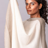 Zig Zag Patterned Pashmina -  Ivory White : Gray