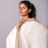 Zig Zag Patterned Pashmina -  Ivory White : Gray