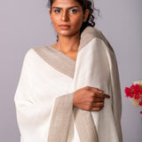 Zig Zag Patterned Pashmina -  Ivory White : Gray