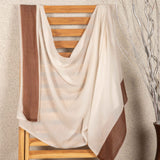 Zig Zag Patterned Pashmina - Ivory White : Chocolate