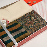 OMVAI Pashmina Combo Gift Set in Pure Cashmere wool - Kani and solid (Set of 2 - For HIM and for HER)