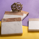 OMVAI Marble and Wood Coasters (Set of 4)  Square