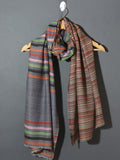 Dhaaridhaar Kashmiri Multi Striped  Patterned Pashmina Stole -Multi color Reversible