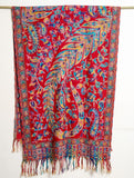 Bold and Beautiful Paisley Kalamkari Kani Stole with Hand embroidery - Red