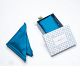 OMVAI Solid Silk Pocket Square Turquoise Blue