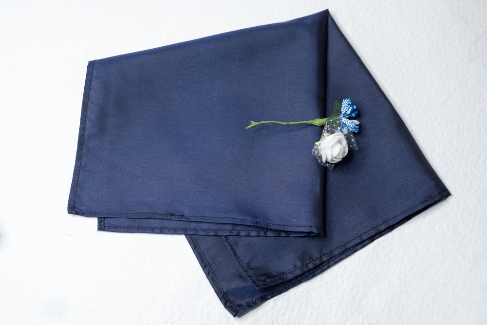 OMVAI Solid Silk Pocket Square Whale Blue