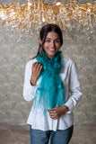 OMVAI Woven Spindles Silk Organza Stole - Peacock Green