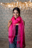 OMVAI Organza Silk Border Stole / Dupatta - Hot Pink