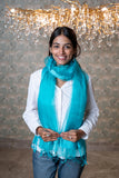 OMVAI Organza Silk Border Stole / Dupatta - Turquoise