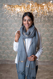 OMVAI Elegant Simplicity Kota Doria Checks Stole / Dupatta - Steel Grey