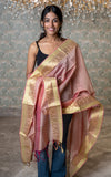 OMVAI Paisley Border Silk  Stole / Dupatta - Coral Blush