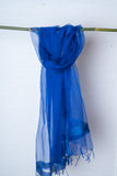 OMVAI Organza Silk Border Stole / Dupatta - Royal Blue