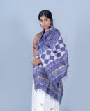 OMVAI Paisley Buta Hand Block Printed Chanderi Silk Dupatta - Blue