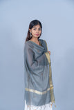 OMVAI Golden Border Chanderi Silk Dupatta - Steel Grey