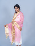 OMVAI Paisley Border Chanderi Silk Dupatta - Pretty Pink