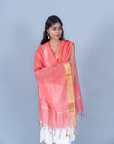 OMVAI Golden Border Chanderi Silk Dupatta - Coral