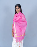 OMVAI Golden Border Chanderi Silk Dupatta - Pink