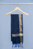 OMVAI Golden Border Chanderi Silk Dupatta - Navy