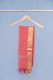 OMVAI Golden Border Chanderi Silk Dupatta - Coral