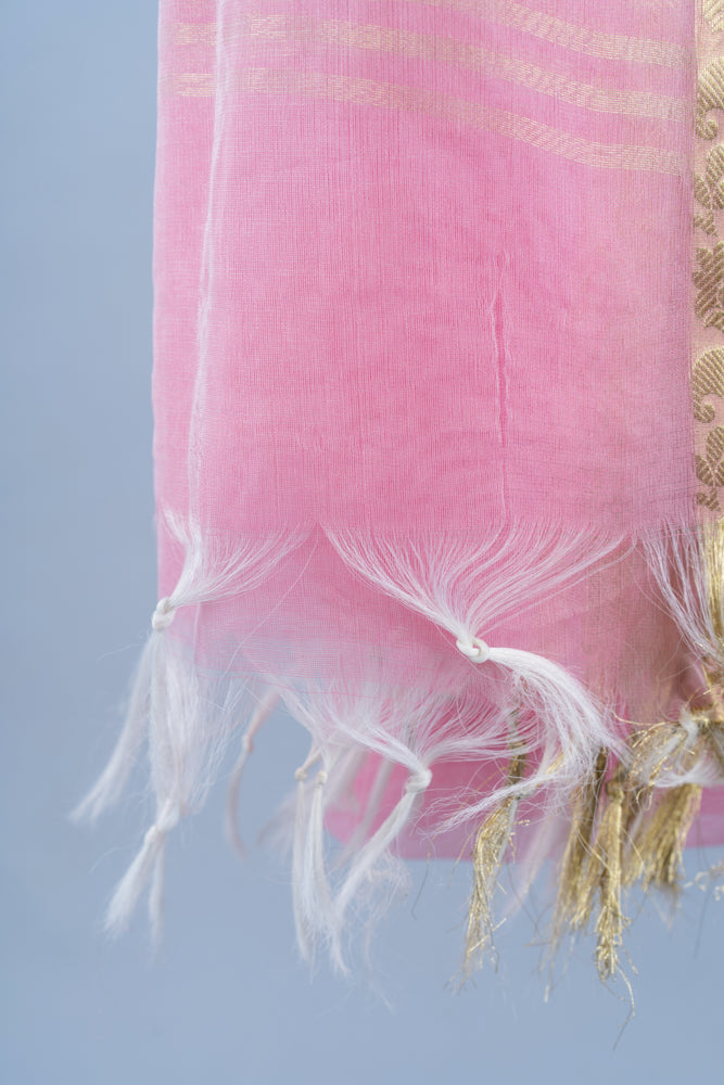 OMVAI Paisley Border Chanderi Silk Dupatta - Pretty Pink