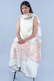 OMVAI  Daffodil buta Hand Block Printed Kota Doria Checks Stole / Dupatta - White Red