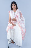 OMVAI Flower Buta Hand Block Printed Kota Doria Checks Stole / Dupatta - White Coral