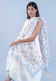 OMVAI Ornamental Flower Jaal  Hand Block Printed Kota Doria Checks Stole / Dupatta - White Blue