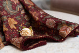 OMVAI Victorian Mughal Flower Print Silk Stole -  Rich Burgandy