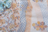 OMVAI Ornamental Flower Jaal  Hand Block Printed Kota Doria Checks Stole / Dupatta - White Blue