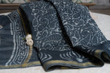 OMVAI Paisley Buta Hand Block Printed Chanderi Silk Dupatta - Charcoal