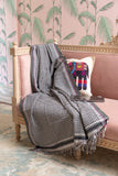 OMVAI Mini Checks Cotton Woven Throw Blanket / Comforter -Black & White