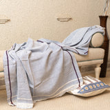 OMVAI Lehar Border Cotton Woven Throw Blanket / Comforter - Blue