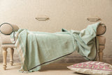 OMVAI Lehar Border Cotton Woven Throw Blanket / Comforter - Green