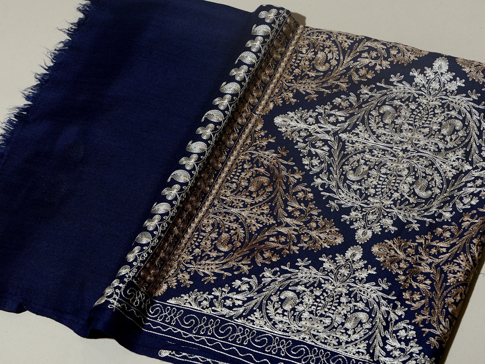AAHIL Elegant Royal Blue Blue  Embroidered Shawl - Unisex