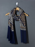 AAHIL Elegant Royal Blue Blue  Embroidered Shawl - Unisex