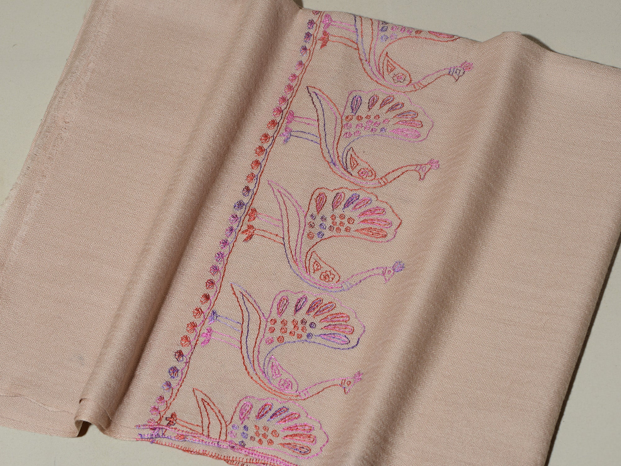 MAYURA, the Peacock Magnificent Hand Embroidered Stole -Pearl Pastels
