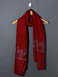 MAYURA, the Peacock Magnificent Hand Embroidered Stole - Cherry Red