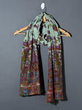PAISLEY FLORAL Exquisite Kalamkari Kani Stole with Hand embroidery - Aqua