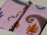 PAISLEY FLORAL Exquisite Kalamkari Kani Stole with Hand embroidery - Powder Pink
