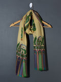 PAISLEY FLORAL Exquisite Kalamkari Kani Stole with Hand embroidery - Natural Cream