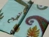 PAISLEY FLORAL Exquisite Kalamkari Kani Stole with Hand embroidery - Sky