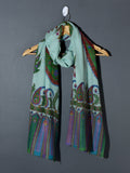 PAISLEY FLORAL Exquisite Kalamkari Kani Stole with Hand embroidery - Sky