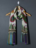 PAISLEY FLORAL Exquisite Kalamkari Kani Stole with Hand embroidery - Pearl White