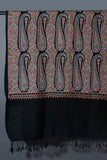 THE PAISLEY BUTA Exquisite Machine Embroidered Stole - Black Beauty with Blue Paisley