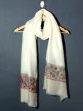 Paisley Woven Border Kani Stole - Pearl White