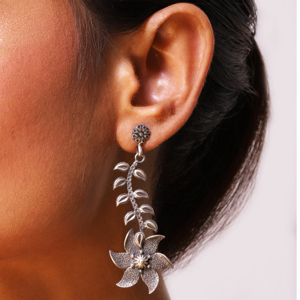 Leafy Florals Silver Earrings