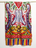 Intricate Mughal Paisley Kalamkari Kani Stole with Hand embroidery - Blue Multi color