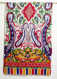 Intricate Mughal Paisley Kalamkari Kani Stole with Hand embroidery - Sky Red Multi