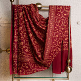 MEHRUNISSA  Elegant Rich Garnet Red  Embroidered Shawl - Unisex