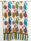Mughal Buta Kalamkari Kani Stole with Hand embroidery - Multi color